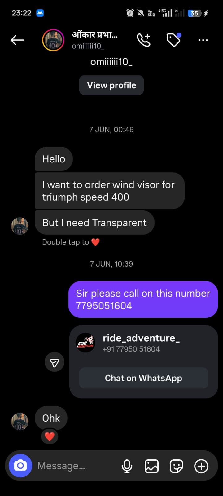 Ride Adventure organic Instagram inquiry preview two